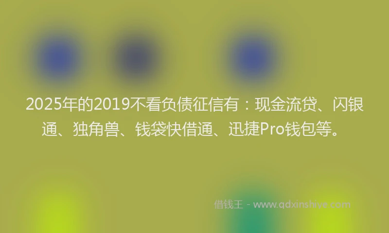 2025年的2019不看负债征信有：现金流贷、闪银通、独角兽、钱袋快借通、迅捷Pro钱包等。