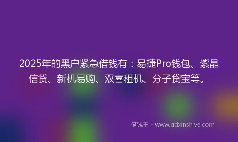2025年的黑户紧急借钱有：易捷Pro钱包、紫晶信贷、新机易购、双喜租机、分子贷宝等。