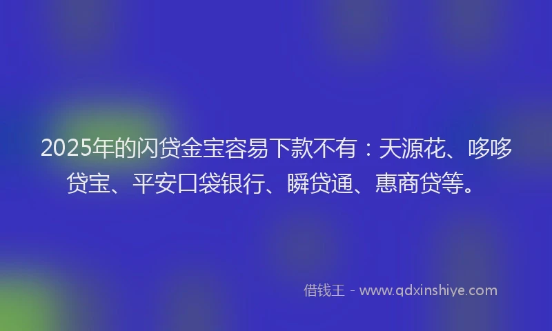 2025年的闪贷金宝容易下款不有：天源花、哆哆贷宝、平安口袋银行、瞬贷通、惠商贷等。