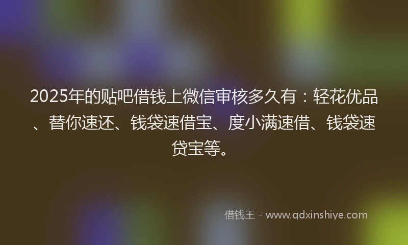 2025年的贴吧借钱上微信审核多久有：轻花优品、替你速还、钱袋速借宝、度小满速借、钱袋速贷宝等。