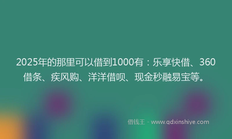 2025年的那里可以借到1000有：乐享快借、360借条、疾风购、洋洋借呗、现金秒融易宝等。