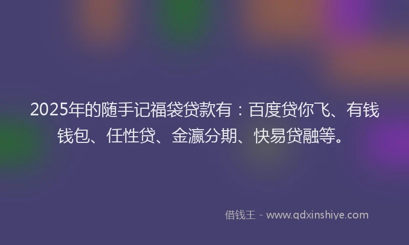 2025年的随手记福袋贷款有：百度贷你飞、有钱钱包、任性贷、金瀛分期、快易贷融等。