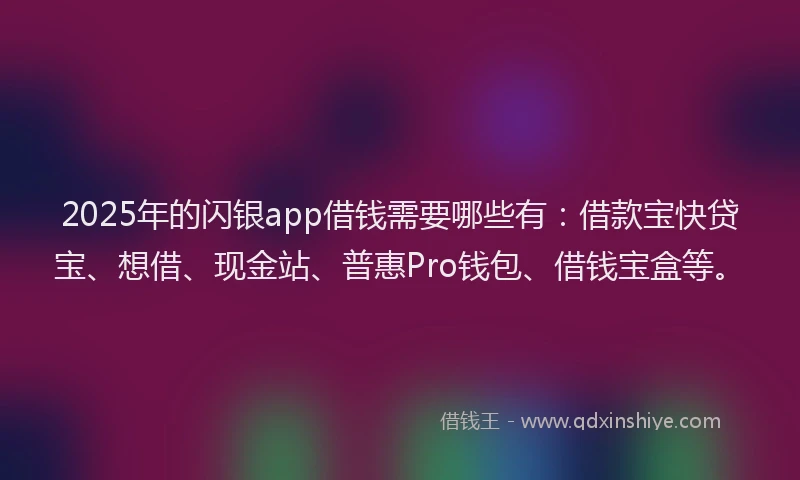 2025年的闪银app借钱需要哪些有：借款宝快贷宝、想借、现金站、普惠Pro钱包、借钱宝盒等。