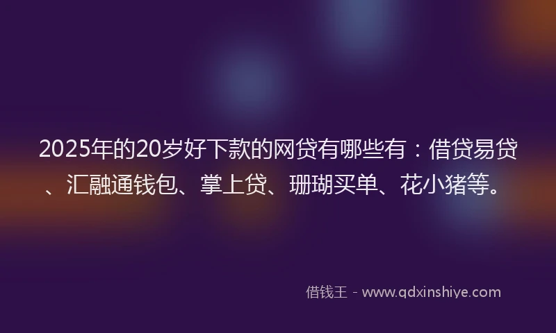 2025年的20岁好下款的网贷有哪些有：借贷易贷、汇融通钱包、掌上贷、珊瑚买单、花小猪等。