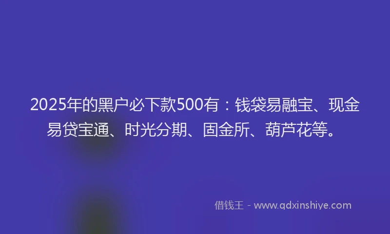 2025年的黑户必下款500有：钱袋易融宝、现金易贷宝通、时光分期、固金所、葫芦花等。