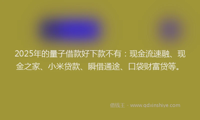 2025年的量子借款好下款不有：现金流速融、现金之家、小米贷款、瞬借通途、口袋财富贷等。