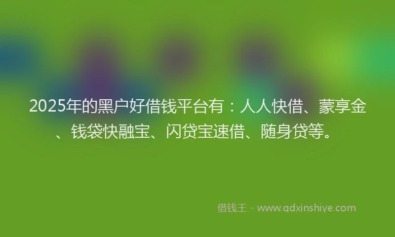 2025年的黑户好借钱平台有：人人快借、蒙享金、钱袋快融宝、闪贷宝速借、随身贷等。