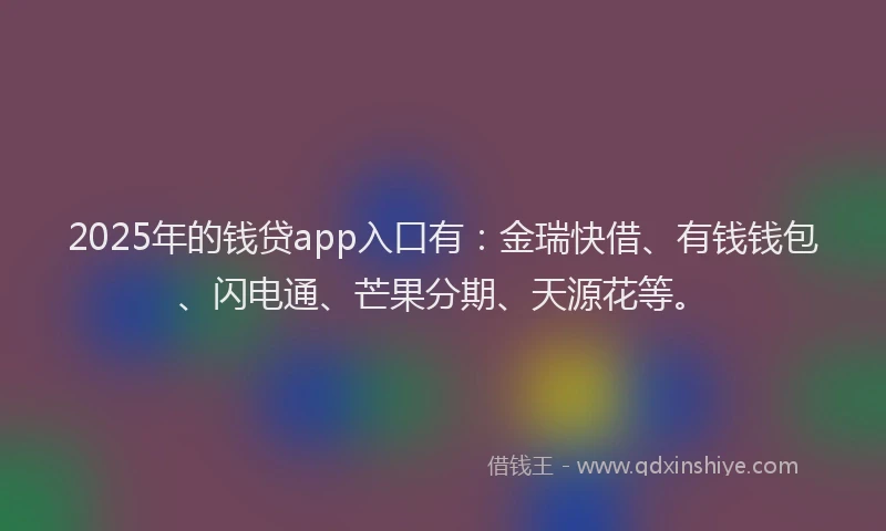 2025年的钱贷app入口有：金瑞快借、有钱钱包、闪电通、芒果分期、天源花等。