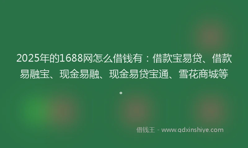 2025年的1688网怎么借钱有：借款宝易贷、借款易融宝、现金易融、现金易贷宝通、雪花商城等。