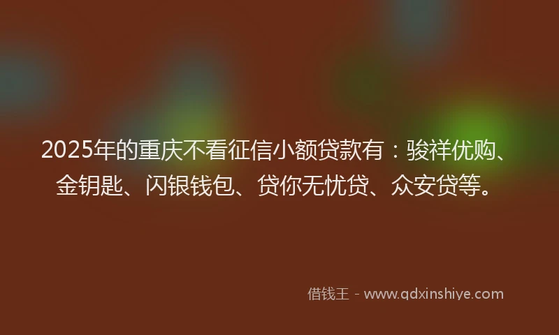 2025年的重庆不看征信小额贷款有：骏祥优购、金钥匙、闪银钱包、贷你无忧贷、众安贷等。