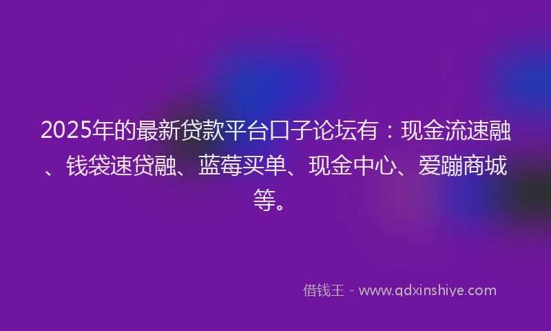 2025年的最新贷款平台口子论坛有：现金流速融、钱袋速贷融、蓝莓买单、现金中心、爱蹦商城等。
