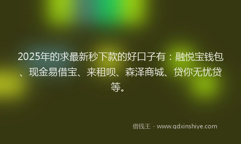 2025年的求最新秒下款的好口子有：融悦宝钱包、现金易借宝、来租呗、森泽商城、贷你无忧贷等。