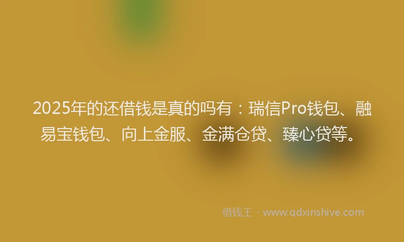 2025年的还借钱是真的吗有：瑞信Pro钱包、融易宝钱包、向上金服、金满仓贷、臻心贷等。