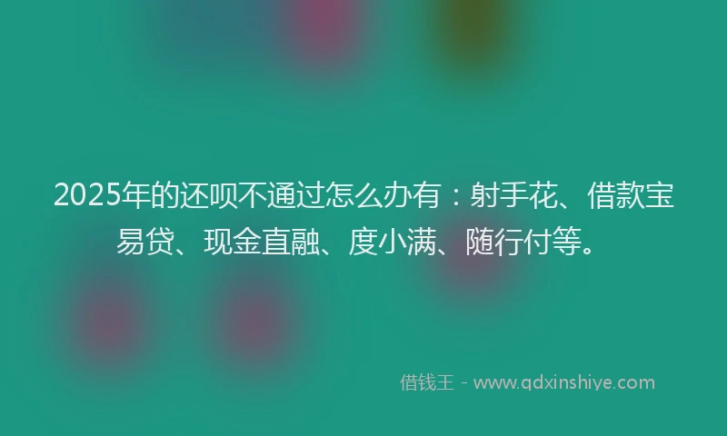 2025年的还呗不通过怎么办有：射手花、借款宝易贷、现金直融、度小满、随行付等。