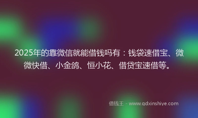 2025年的靠微信就能借钱吗有：钱袋速借宝、微微快借、小金鸽、恒小花、借贷宝速借等。