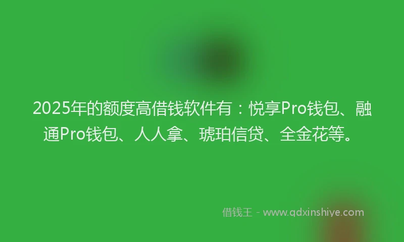 2025年的额度高借钱软件有：悦享Pro钱包、融通Pro钱包、人人拿、琥珀信贷、全金花等。
