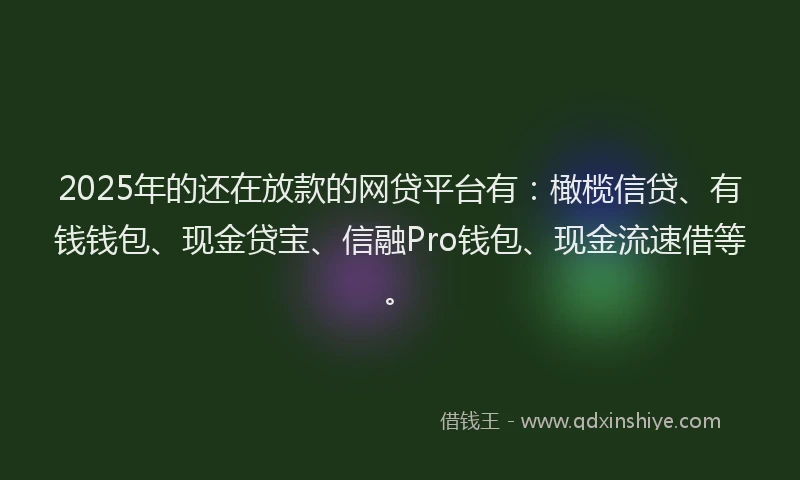 2025年的还在放款的网贷平台有：橄榄信贷、有钱钱包、现金贷宝、信融Pro钱包、现金流速借等。