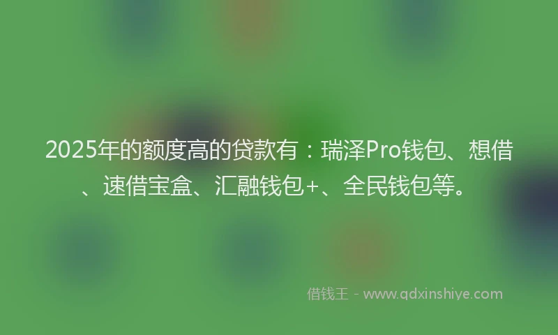 2025年的额度高的贷款有：瑞泽Pro钱包、想借、速借宝盒、汇融钱包+、全民钱包等。