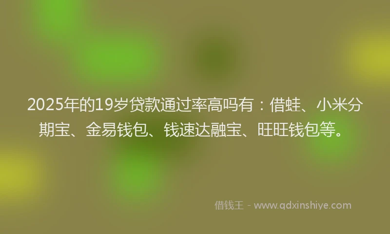 2025年的19岁贷款通过率高吗有：借蛙、小米分期宝、金易钱包、钱速达融宝、旺旺钱包等。