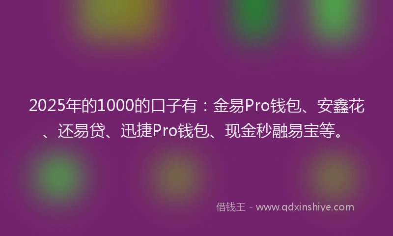 2025年的1000的口子有：金易Pro钱包、安鑫花、还易贷、迅捷Pro钱包、现金秒融易宝等。