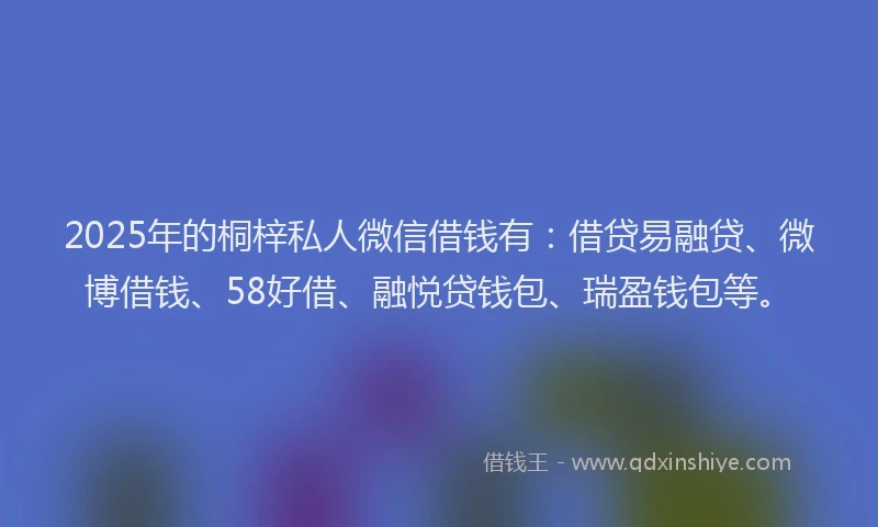 2025年的桐梓私人微信借钱有：借贷易融贷、微博借钱、58好借、融悦贷钱包、瑞盈钱包等。