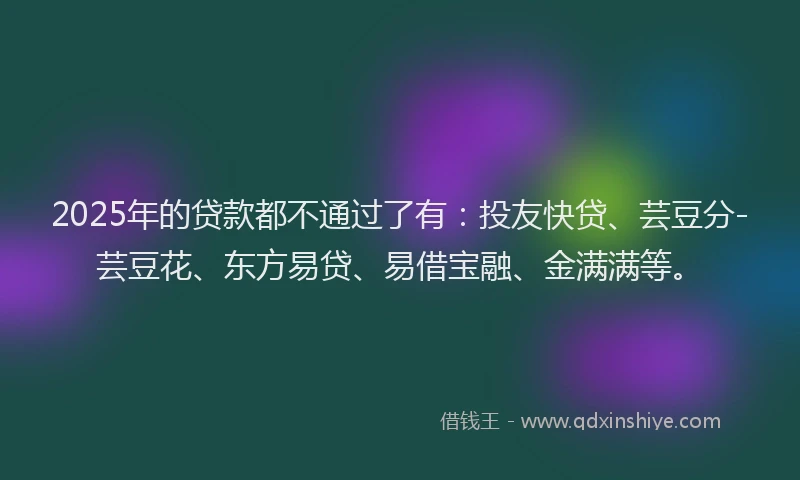 2025年的贷款都不通过了有：投友快贷、芸豆分-芸豆花、东方易贷、易借宝融、金满满等。