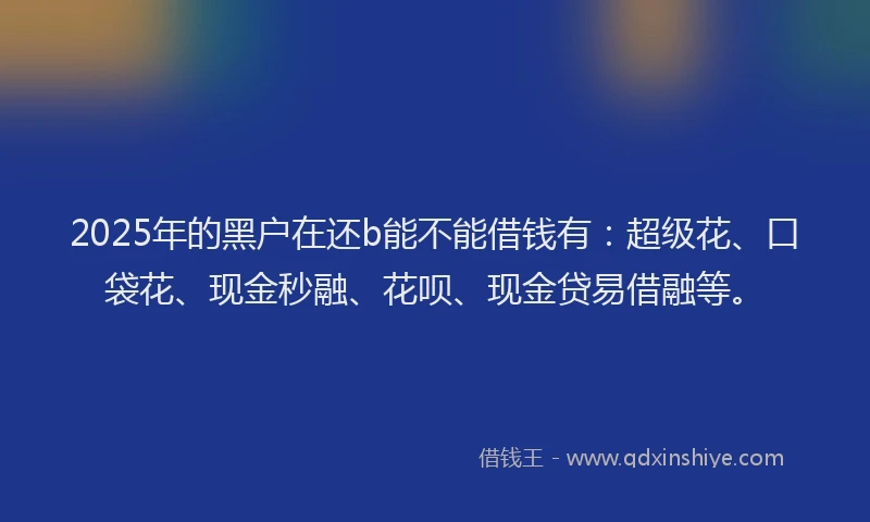 2025年的黑户在还b能不能借钱有：超级花、口袋花、现金秒融、花呗、现金贷易借融等。