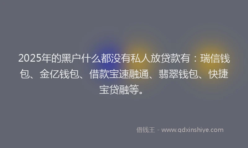 2025年的黑户什么都没有私人放贷款有：瑞信钱包、金亿钱包、借款宝速融通、翡翠钱包、快捷宝贷融等。