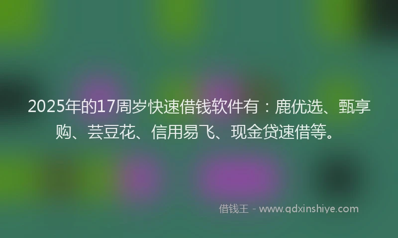 2025年的17周岁快速借钱软件有：鹿优选、甄享购、芸豆花、信用易飞、现金贷速借等。