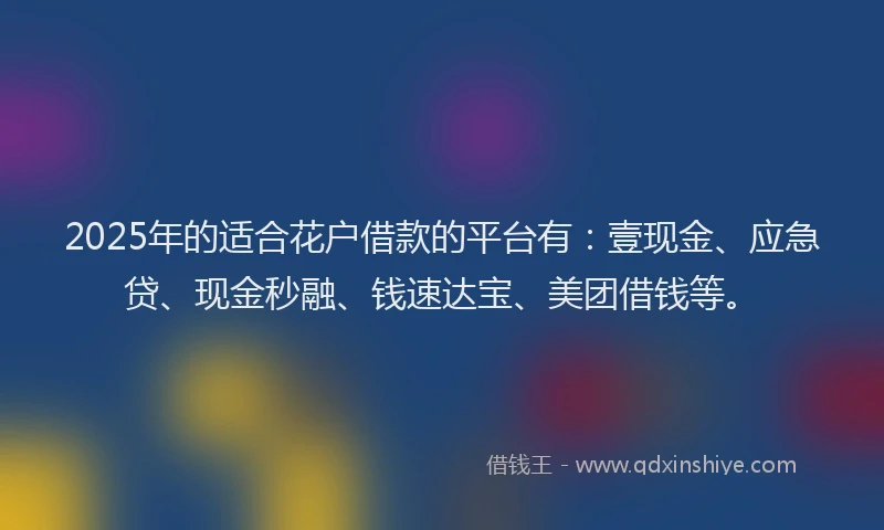 2025年的适合花户借款的平台有：壹现金、应急贷、现金秒融、钱速达宝、美团借钱等。
