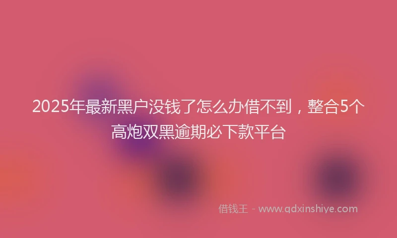 2025年最新黑户没钱了怎么办借不到，整合5个高炮双黑逾期必下款平台