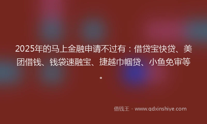 2025年的马上金融申请不过有：借贷宝快贷、美团借钱、钱袋速融宝、捷越巾帼贷、小鱼免审等。