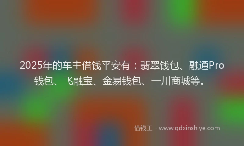 2025年的车主借钱平安有：翡翠钱包、融通Pro钱包、飞融宝、金易钱包、一川商城等。