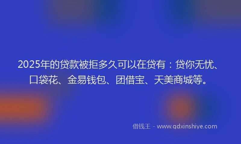 2025年的贷款被拒多久可以在贷有：贷你无忧、口袋花、金易钱包、团借宝、天美商城等。