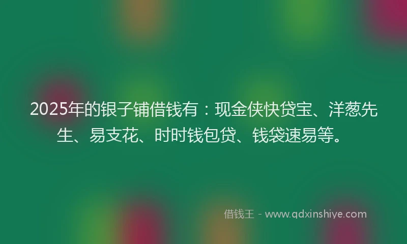 2025年的银子铺借钱有：现金侠快贷宝、洋葱先生、易支花、时时钱包贷、钱袋速易等。