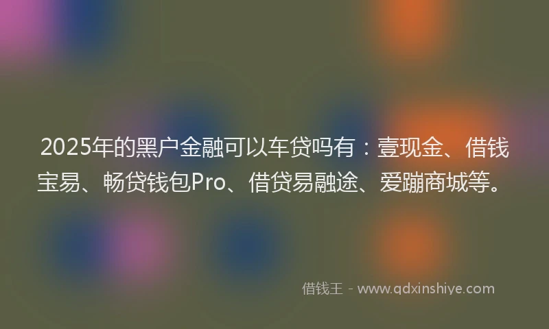2025年的黑户金融可以车贷吗有：壹现金、借钱宝易、畅贷钱包Pro、借贷易融途、爱蹦商城等。