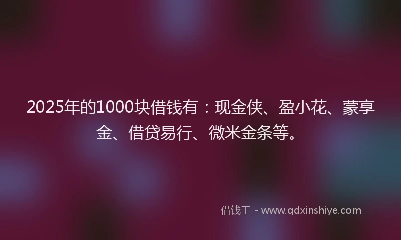 2025年的1000块借钱有：现金侠、盈小花、蒙享金、借贷易行、微米金条等。