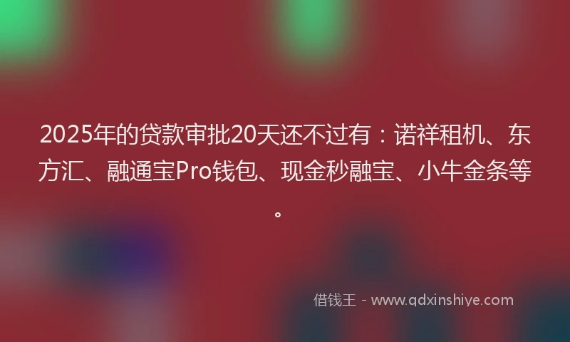 2025年的贷款审批20天还不过有：诺祥租机、东方汇、融通宝Pro钱包、现金秒融宝、小牛金条等。