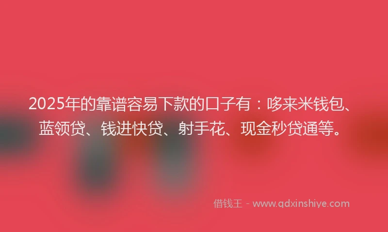2025年的靠谱容易下款的口子有：哆来米钱包、蓝领贷、钱进快贷、射手花、现金秒贷通等。