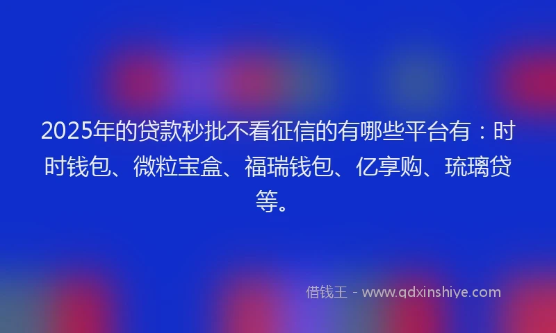 2025年的贷款秒批不看征信的有哪些平台有：时时钱包、微粒宝盒、福瑞钱包、亿享购、琉璃贷等。