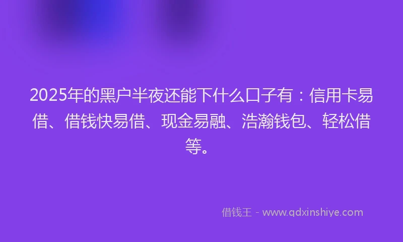 2025年的黑户半夜还能下什么口子有：信用卡易借、借钱快易借、现金易融、浩瀚钱包、轻松借等。