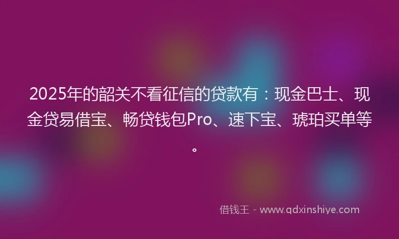 2025年的韶关不看征信的贷款有：现金巴士、现金贷易借宝、畅贷钱包Pro、速下宝、琥珀买单等。