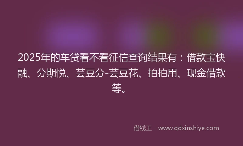 2025年的车贷看不看征信查询结果有：借款宝快融、分期悦、芸豆分-芸豆花、拍拍用、现金借款等。