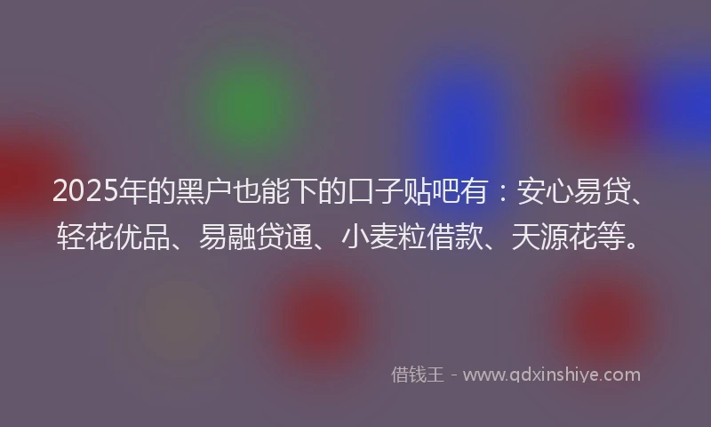 2025年的黑户也能下的口子贴吧有：安心易贷、轻花优品、易融贷通、小麦粒借款、天源花等。
