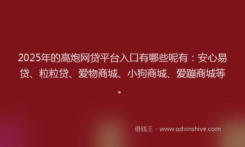 2025年的高炮网贷平台入口有哪些呢有：安心易贷、粒粒贷、爱物商城、小狗商城、爱蹦商城等。