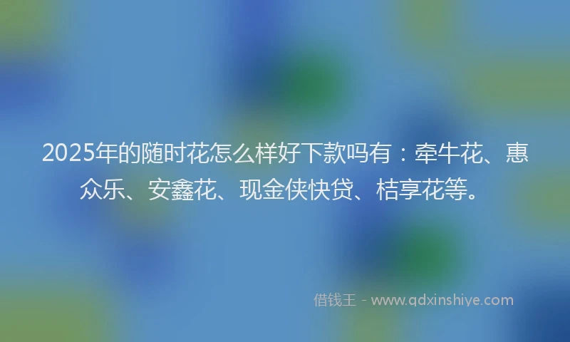 2025年的随时花怎么样好下款吗有：牵牛花、惠众乐、安鑫花、现金侠快贷、桔享花等。