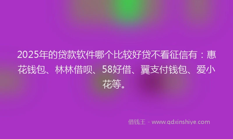 2025年的贷款软件哪个比较好贷不看征信有：惠花钱包、林林借呗、58好借、翼支付钱包、爱小花等。