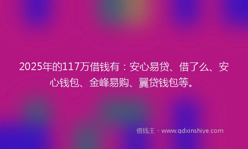 2025年的117万借钱有：安心易贷、借了么、安心钱包、金峰易购、翼贷钱包等。