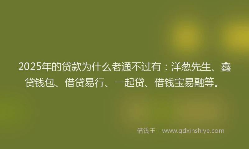 2025年的贷款为什么老通不过有：洋葱先生、鑫贷钱包、借贷易行、一起贷、借钱宝易融等。