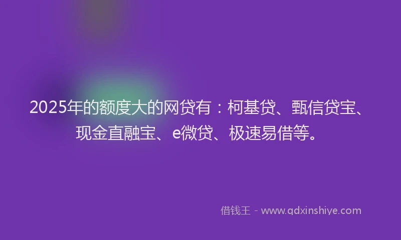 2025年的额度大的网贷有：柯基贷、甄信贷宝、现金直融宝、e微贷、极速易借等。